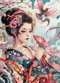 Peinture diamant geisha fleur cerisier 20x30 à 50x70 cm – Couleur BLANC (A1)