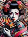Peinture diamant geisha fleur cerisier 20x30 à 50x70 cm – Couleur Bleu (A8)