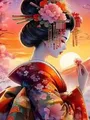 Peinture diamant geisha fleur cerisier 20x30 à 50x70 cm – Couleur Bleu marine (A9)