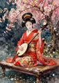 Peinture diamant geisha fleur cerisier 20x30 à 50x70 cm – Couleur Jaune (A2)