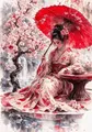 Peinture diamant geisha fleur cerisier 20x30 à 50x70 cm – Couleur Rouge (A3)