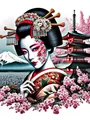 Peinture diamant geisha fleur cerisier 20x30 à 50x70 cm – Couleur Violet (A5)