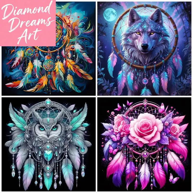 Peinture diamant hibou attrape-rêves carré rond