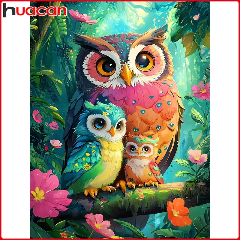 Peinture diamant hibou fleur 20 à 70 cm carré ou rond