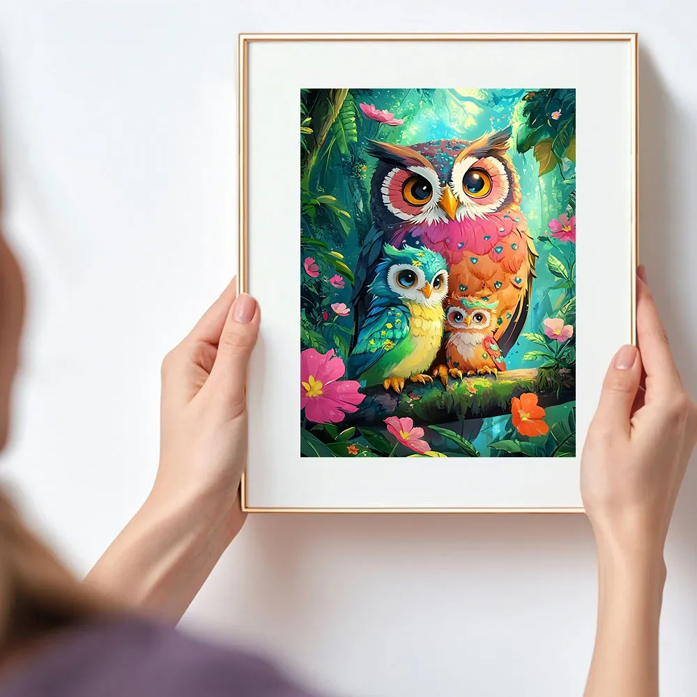 Peinture diamant hibou fleur 20 à 70 cm carré ou rond