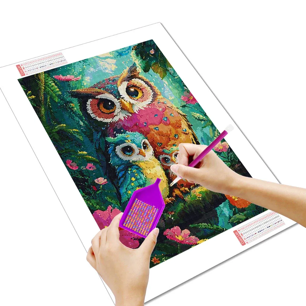 Peinture diamant hibou fleur 20 à 70 cm carré ou rond
