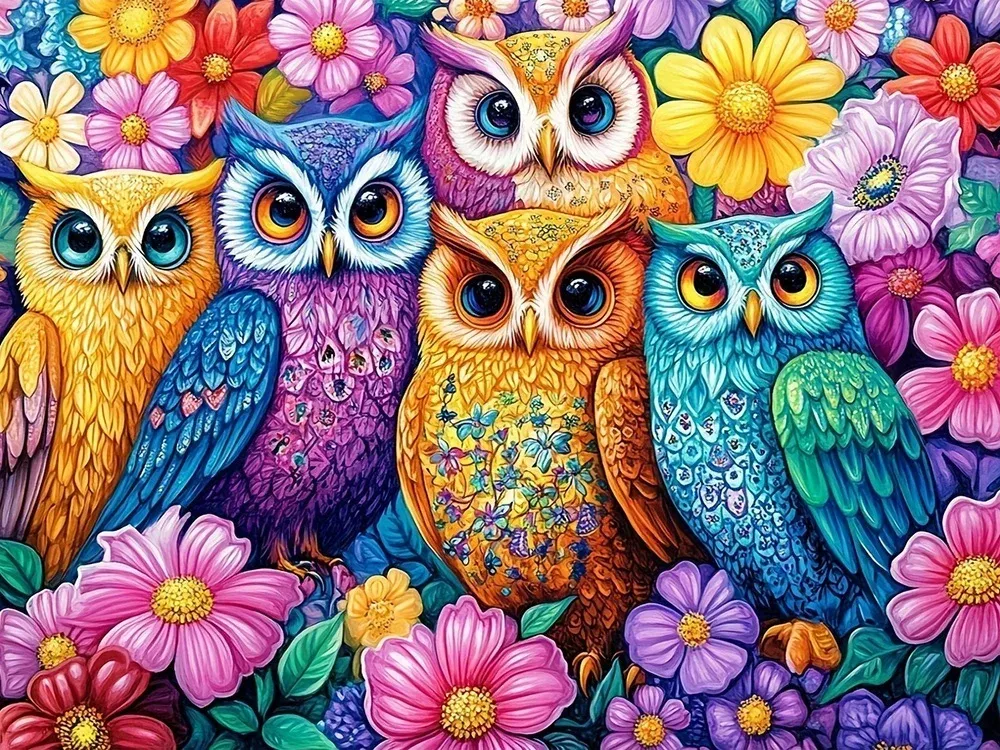 Peinture diamant hibou fleuri 20 à 70 cm