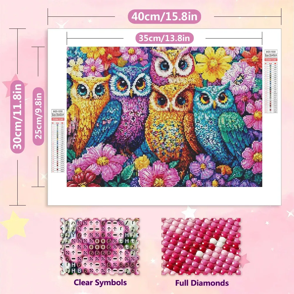 Peinture diamant hibou fleuri 20 à 70 cm