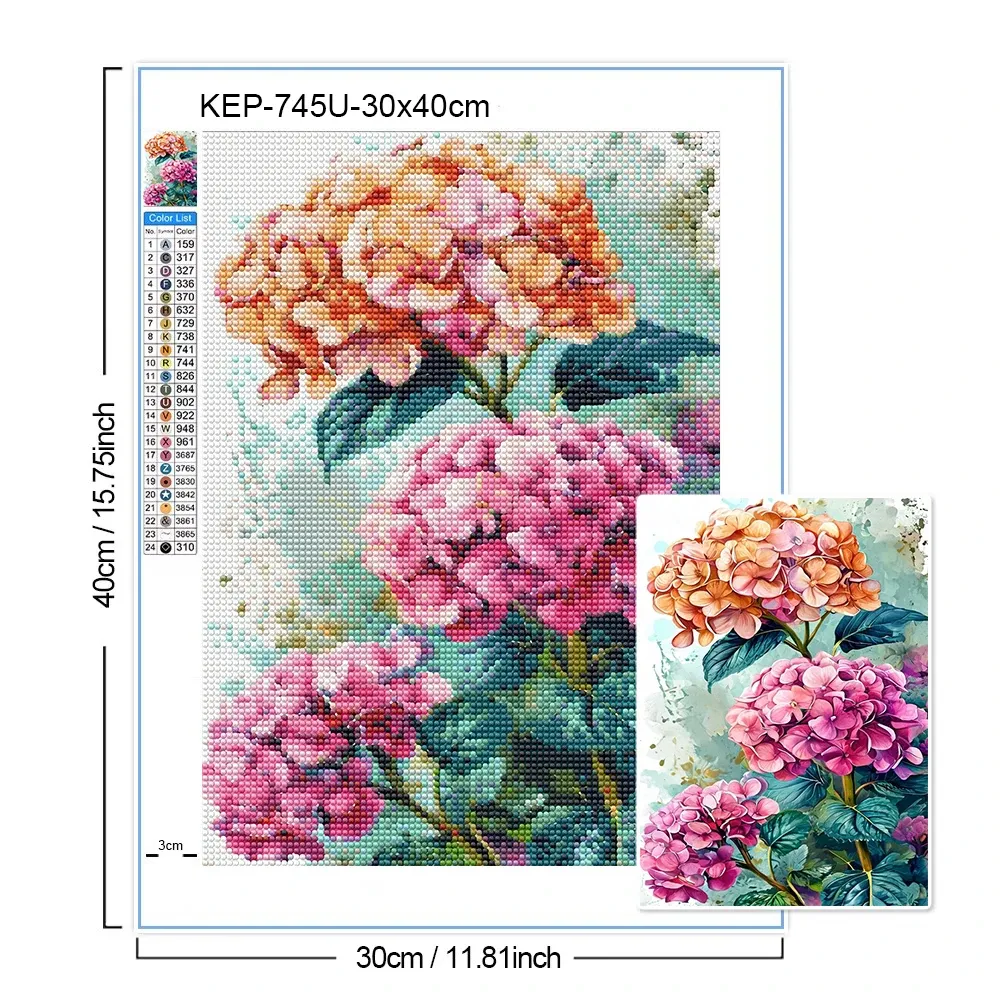 Peinture diamant hortensia bouquet 20 à 50 cm
