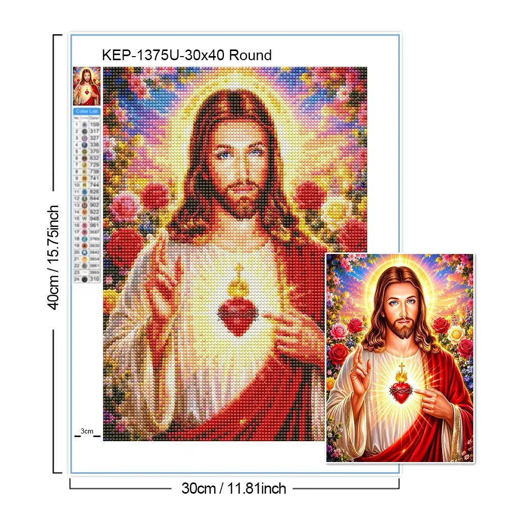 Peinture diamant Jésus Sacré-Cœur 30 à 70 cm