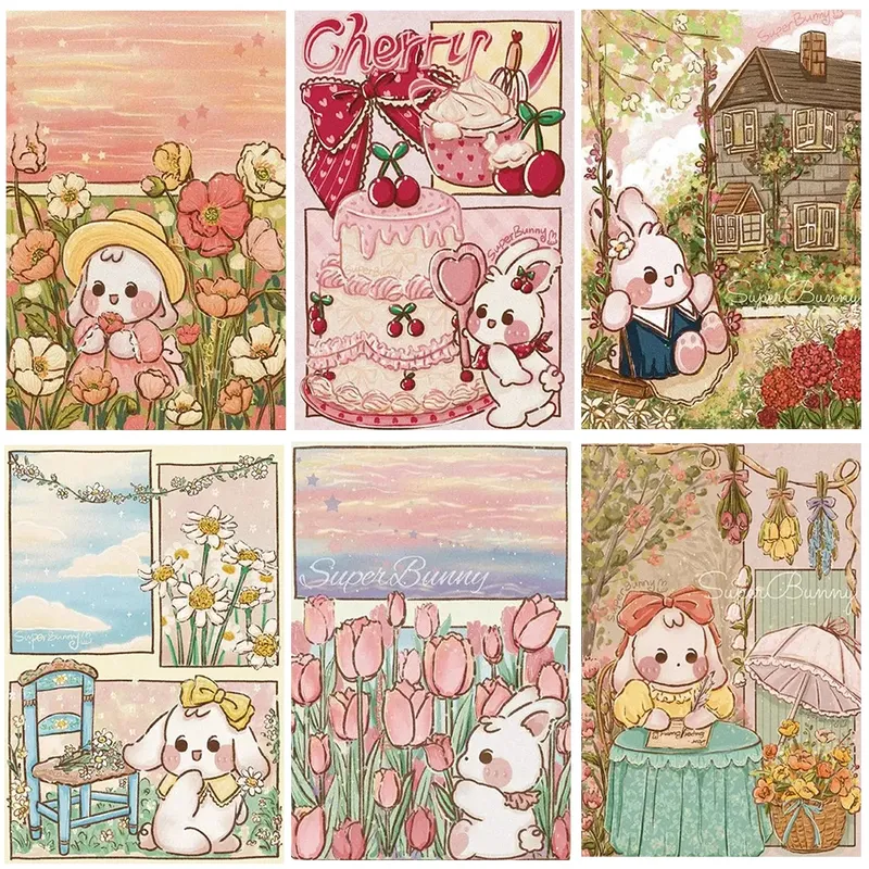 Peinture diamant lapin dessin animé 20 à 40 cm carré ou rond