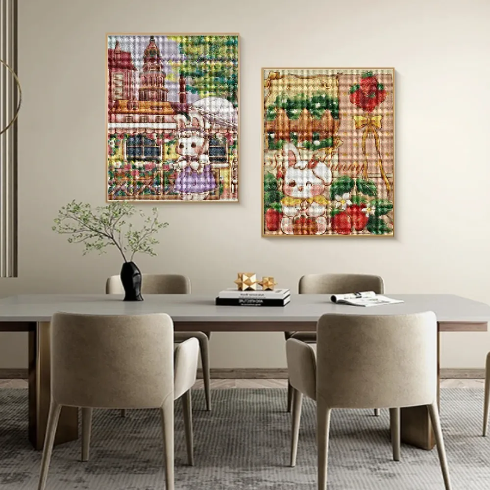 Peinture diamant lapin dessin animé 20 à 40 cm carré ou rond