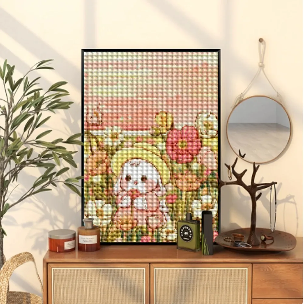 Peinture diamant lapin dessin animé 20 à 40 cm carré ou rond