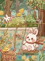 Peinture diamant lapin dessin animé 20 à 40 cm carré ou rond – Couleur RT0124