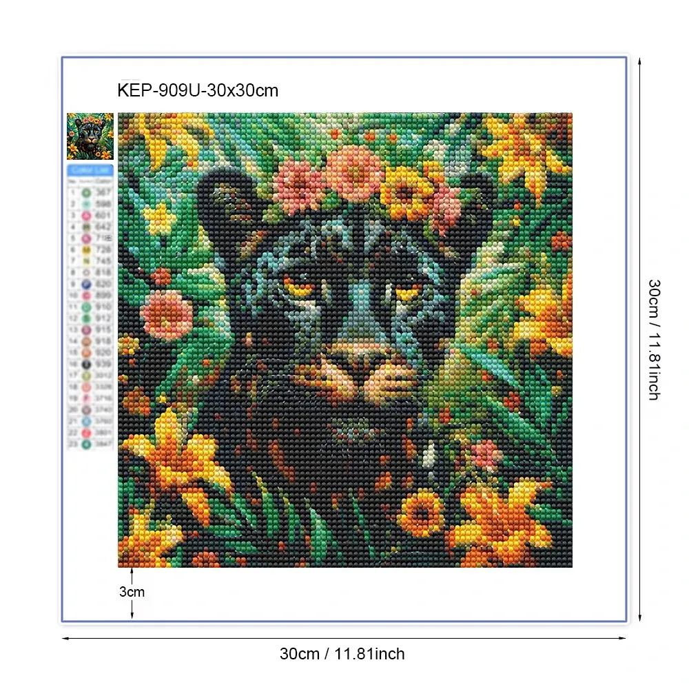 Peinture diamant léopard fleuri 30 à 50 cm