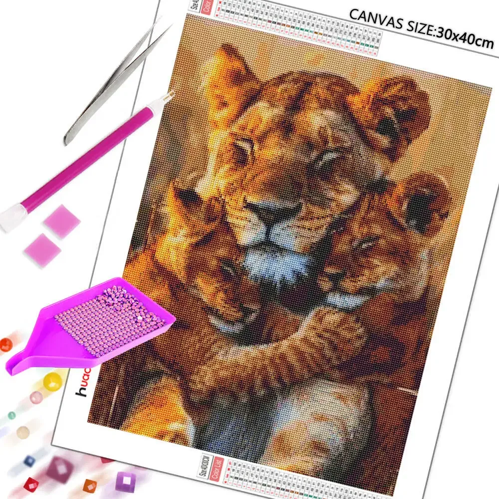 Peinture diamant lion 20 à 70 cm rond