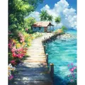 Peinture diamant maison bord de mer 20 à 50 cm carré ou rond – 1