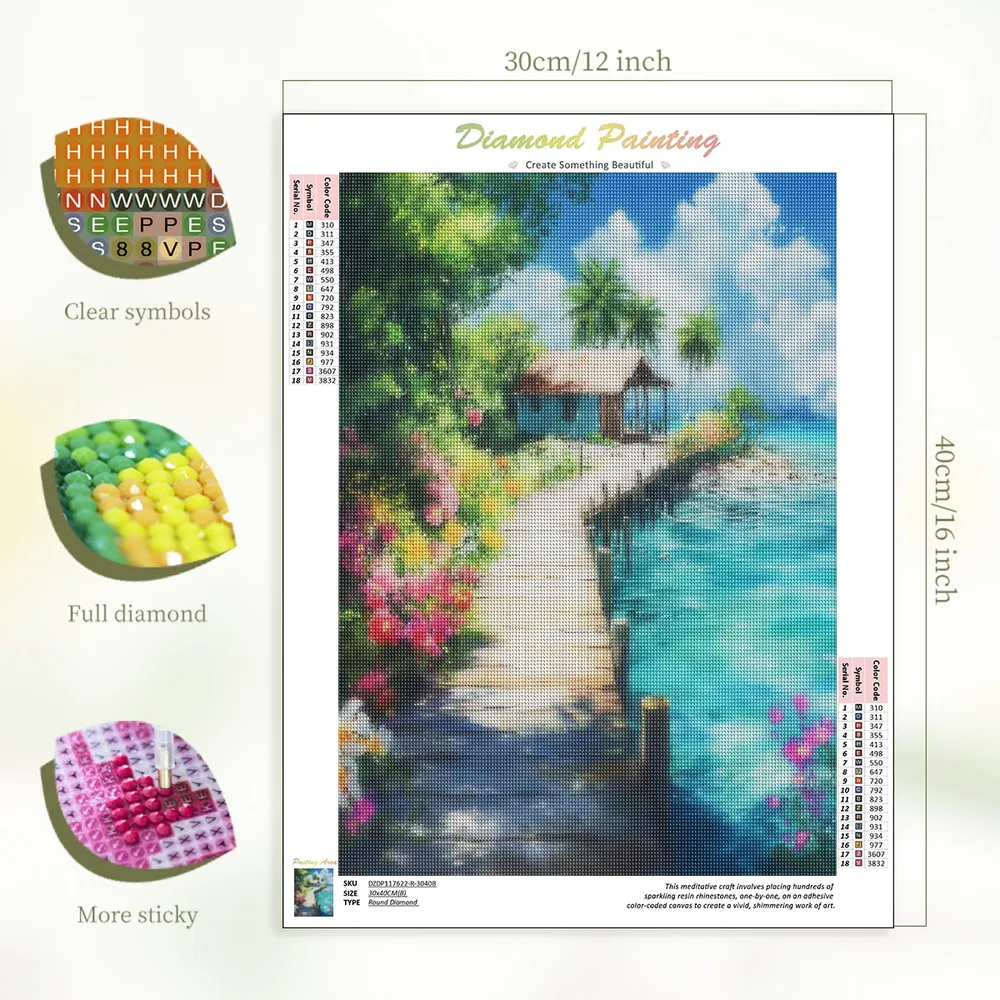 Peinture diamant maison bord de mer 20 à 50 cm carré ou rond