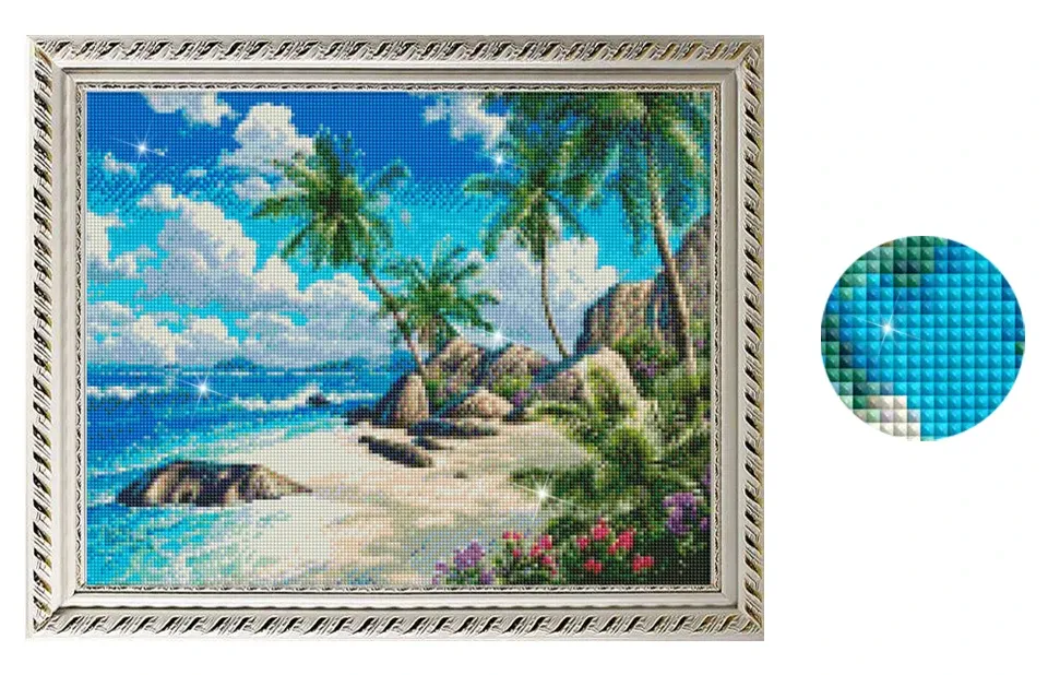 Peinture diamant maison en bois paysage de montagne grand format