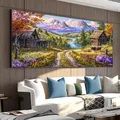 Peinture diamant maison en bois paysage de montagne grand format – Couleur YC05991