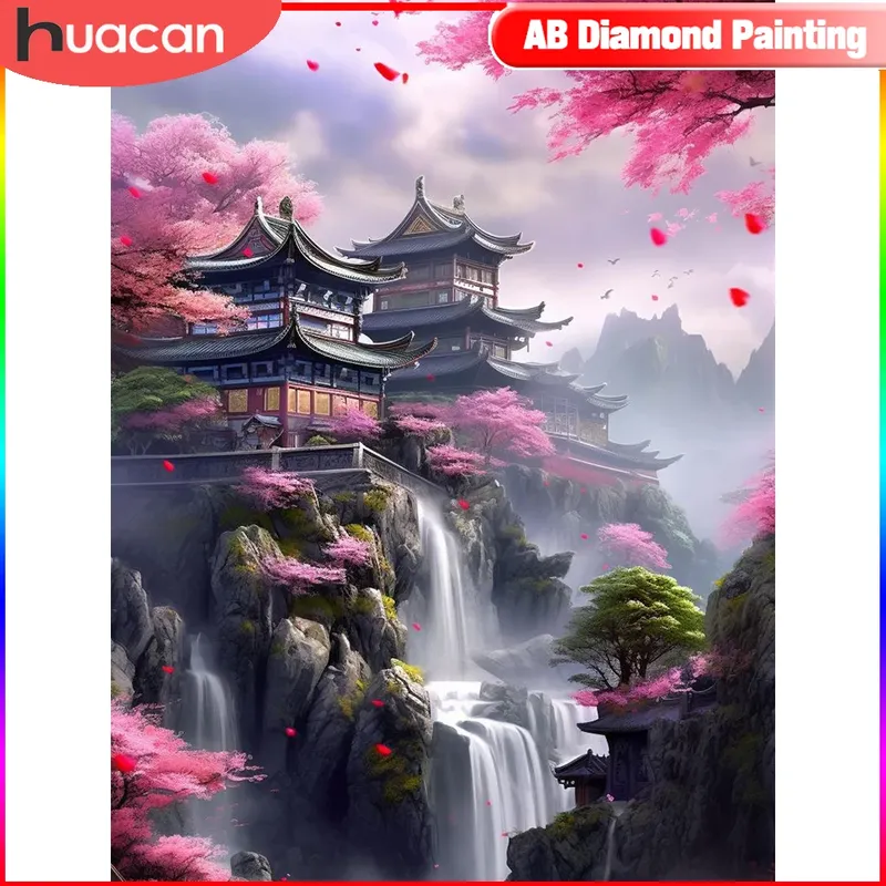 Peinture diamant maison japonaise fleur 30x40 à 40x50 cm