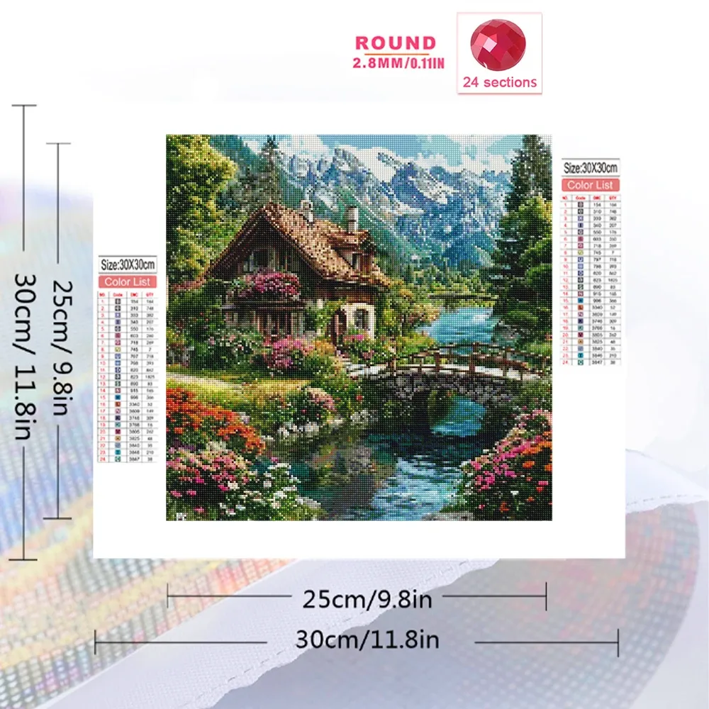 Peinture diamant maison rivière 20 à 50 cm carré ou rond