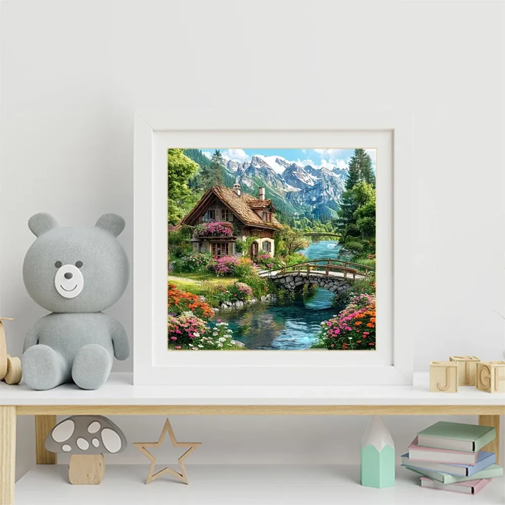 Peinture diamant maison rivière 20 à 50 cm carré ou rond