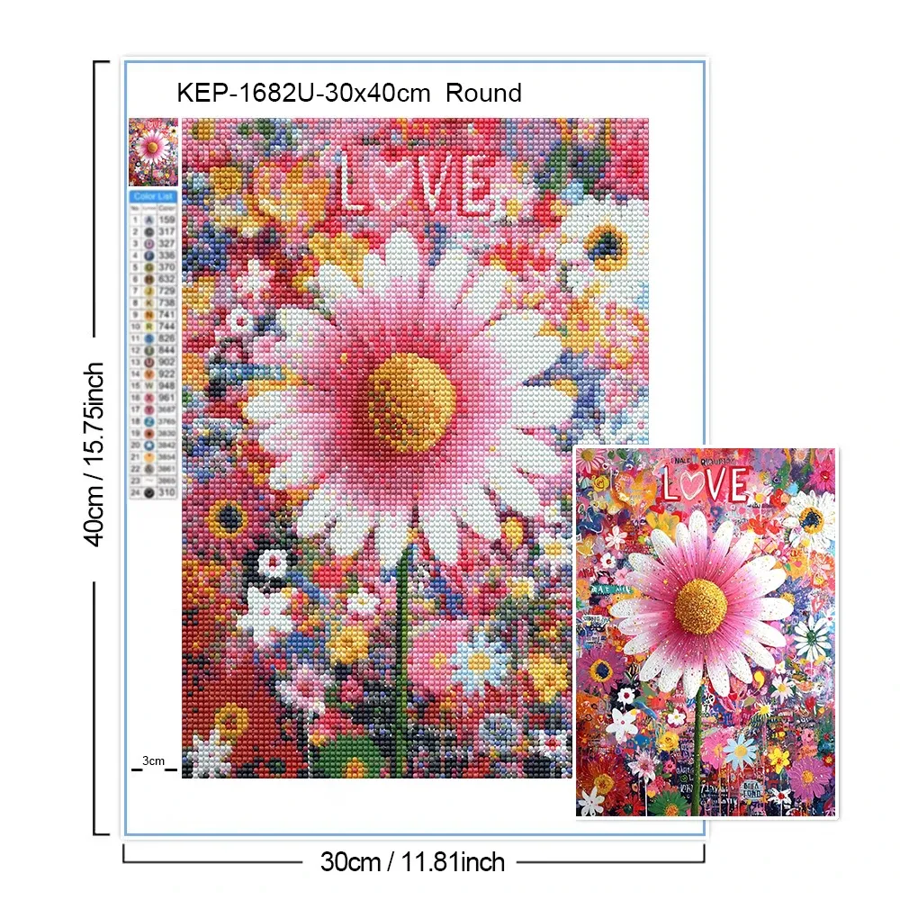 Peinture diamant marguerites abstraites 30 à 70 cm