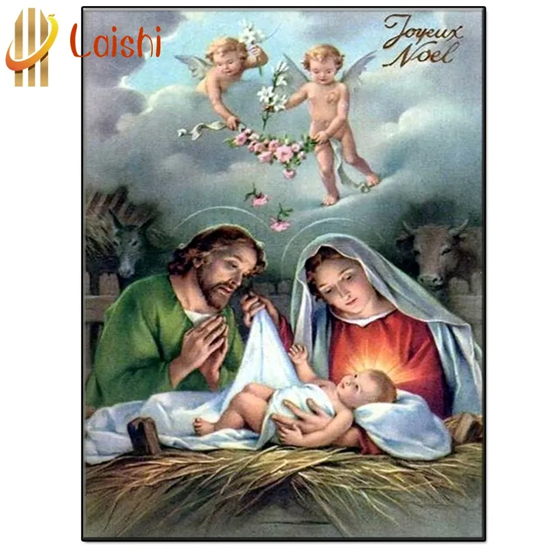 Peinture diamant Nativité ange 20 à 65 cm