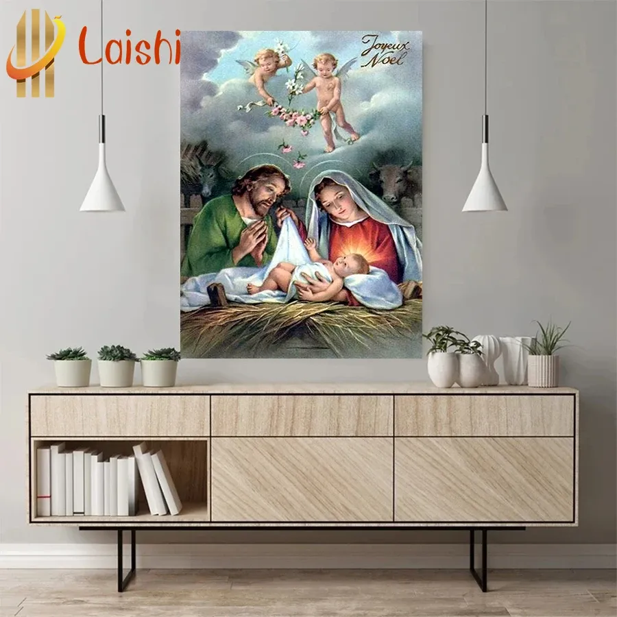 Peinture diamant Nativité ange 20 à 65 cm
