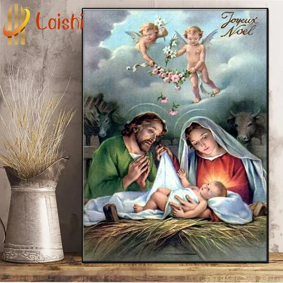 Peinture diamant Nativité ange 20 à 65 cm