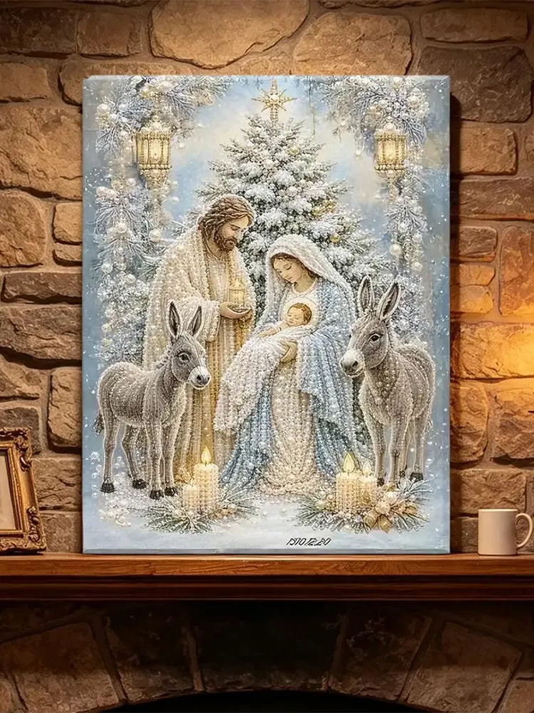 Peinture diamant Nativité avec cadre Noël