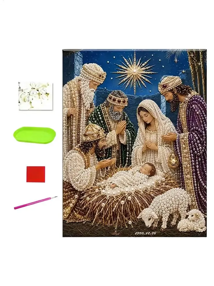 Peinture diamant Nativité avec cadre Noël