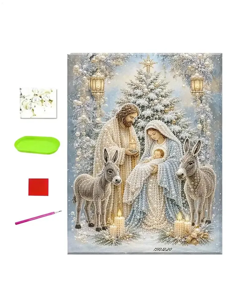 Peinture diamant Nativité avec cadre Noël