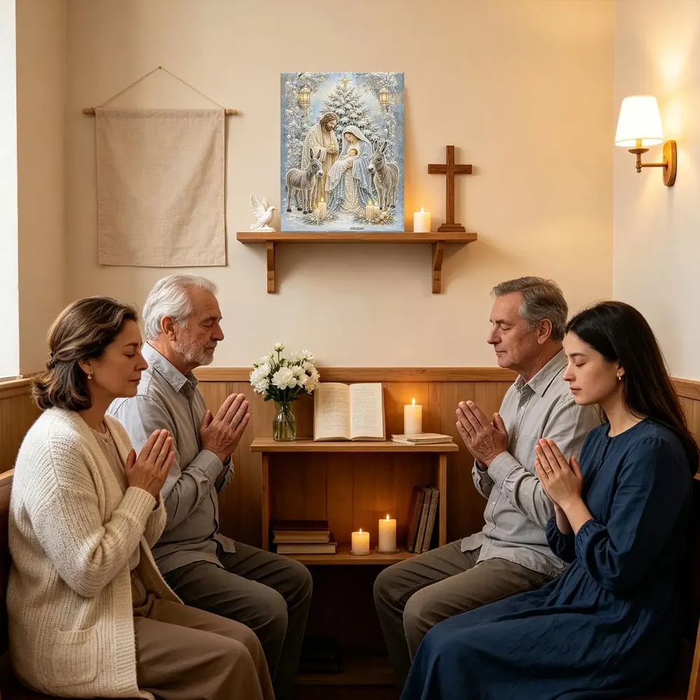 Peinture diamant Nativité avec cadre Noël