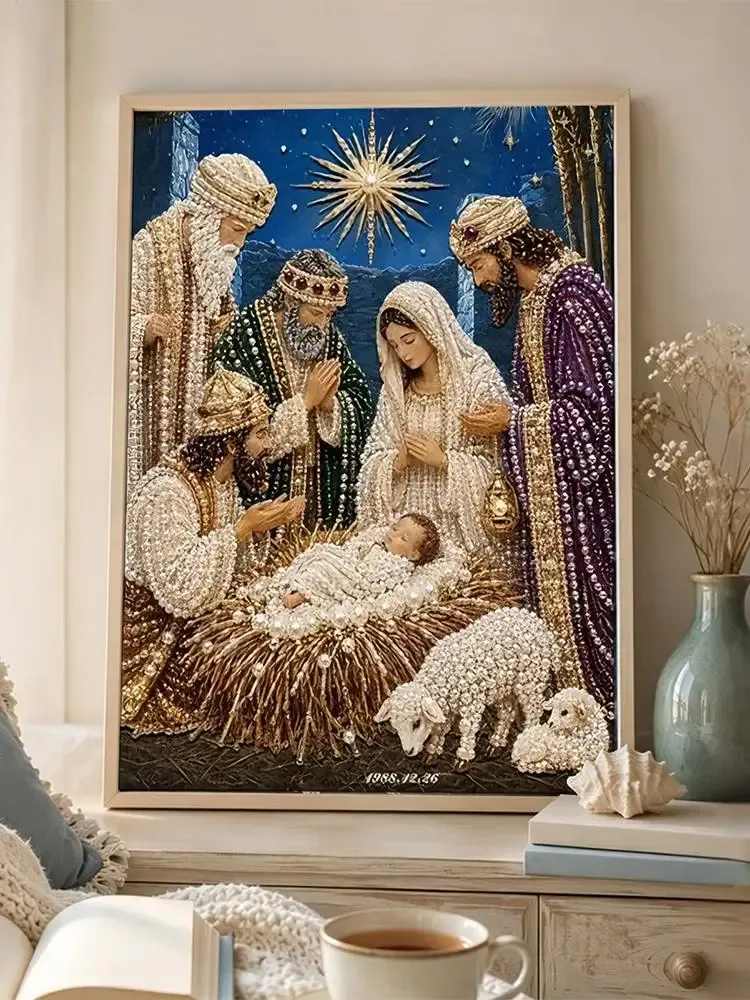 Peinture diamant Nativité avec cadre Noël
