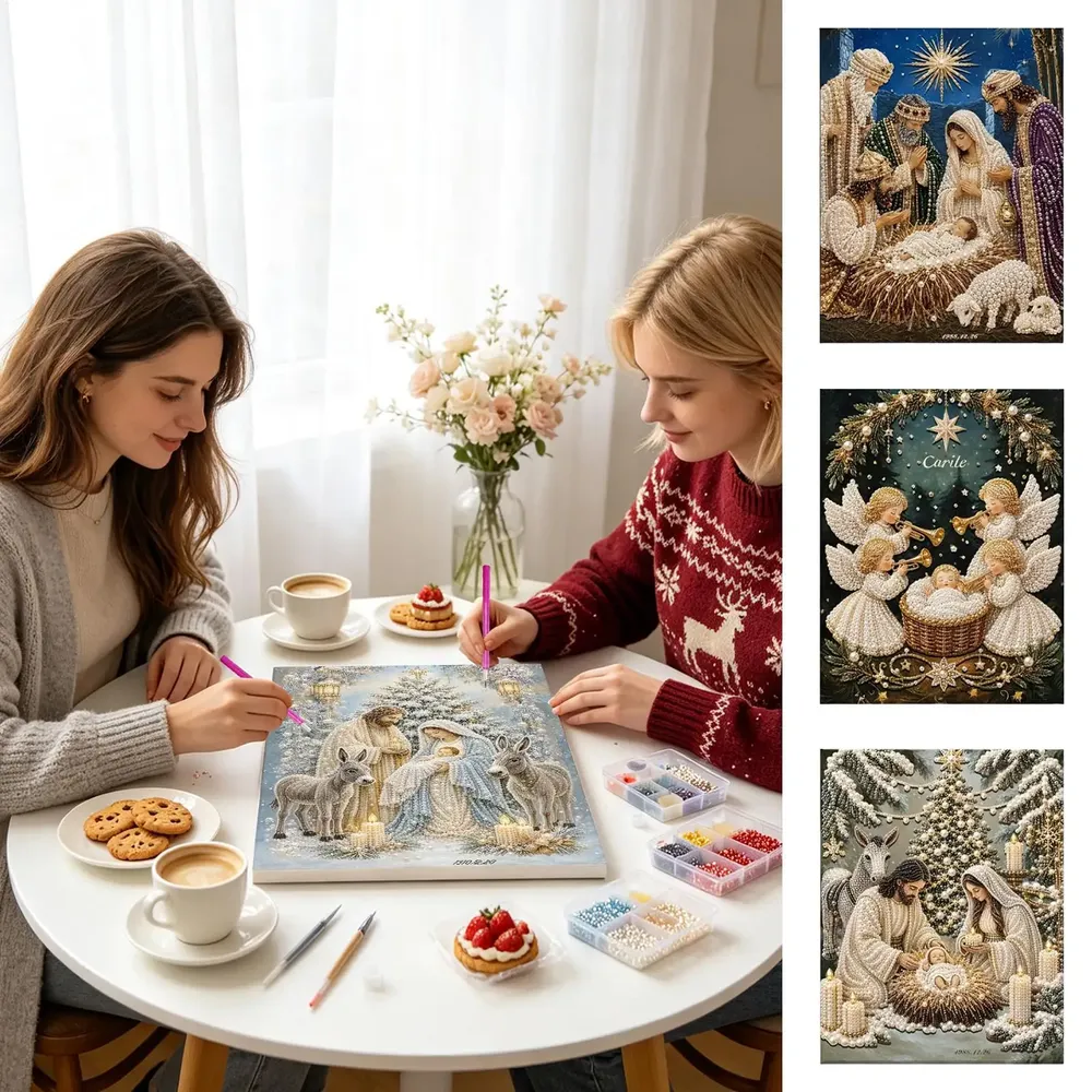 Peinture diamant Nativité avec cadre Noël