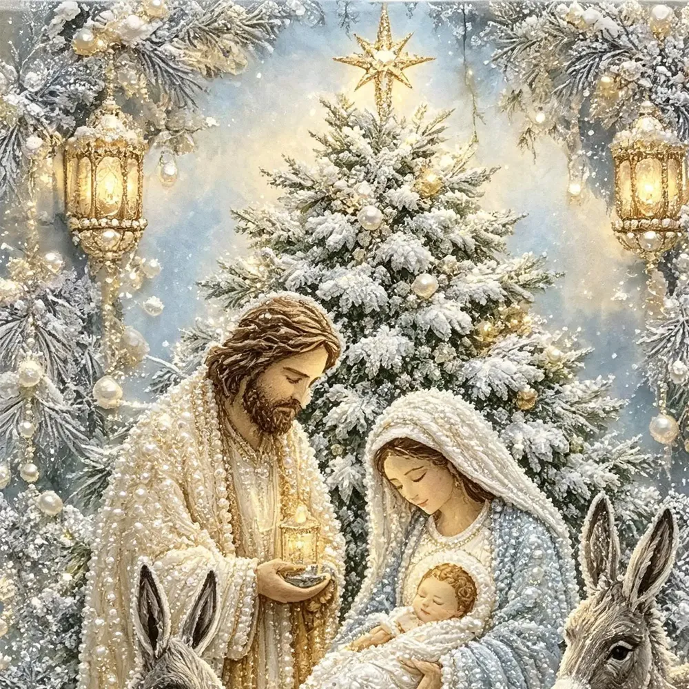 Peinture diamant Nativité avec cadre Noël