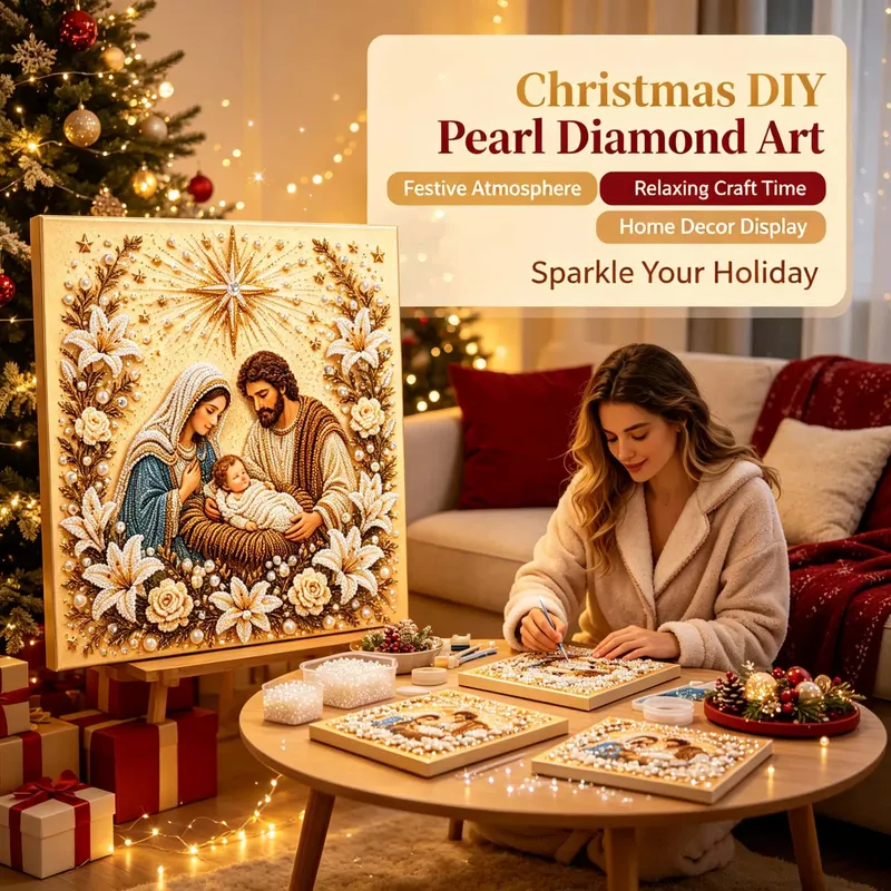 Peinture diamant Nativité bois 20 cm