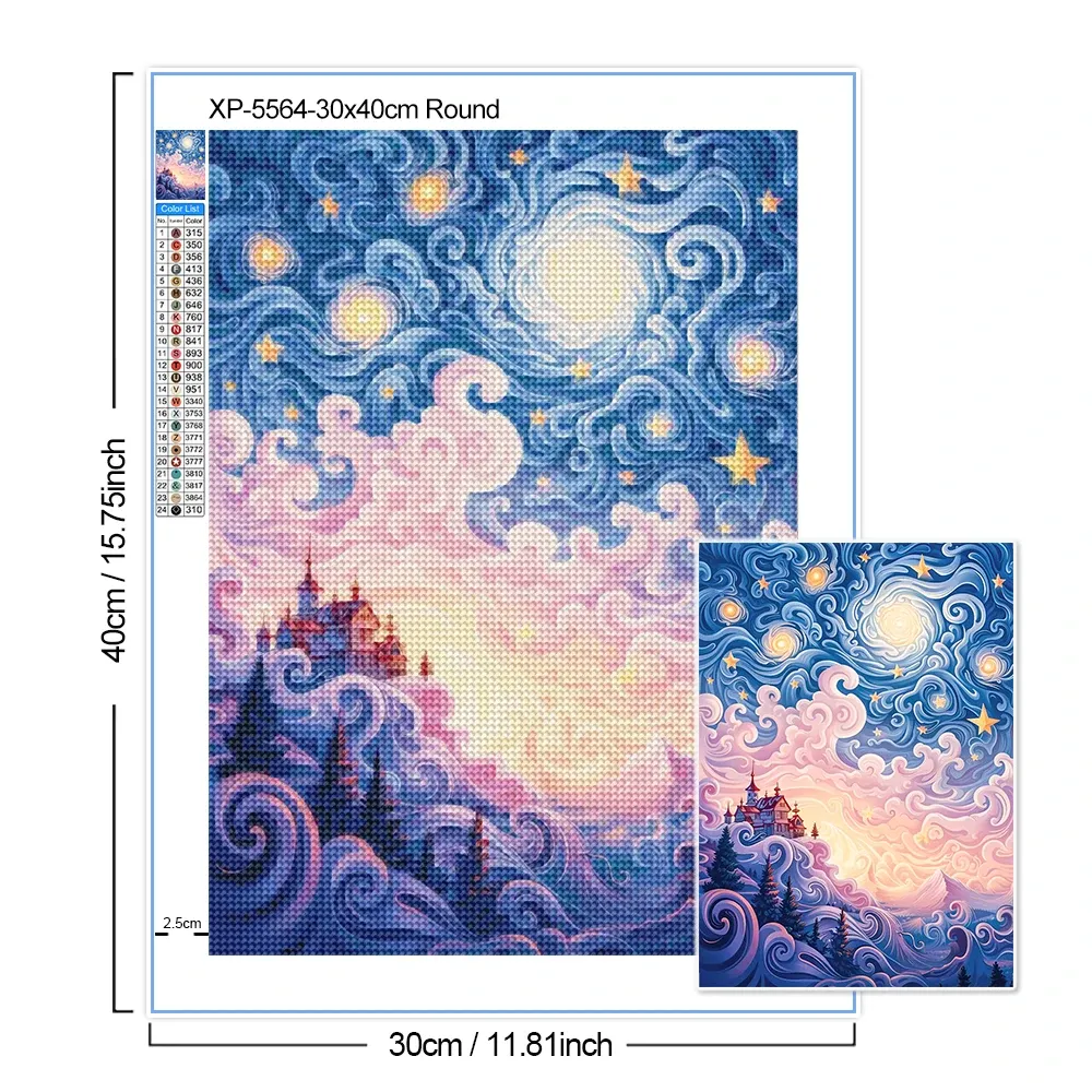 Peinture diamant nuit ciel étoilé 20 à 40 cm carré ou rond