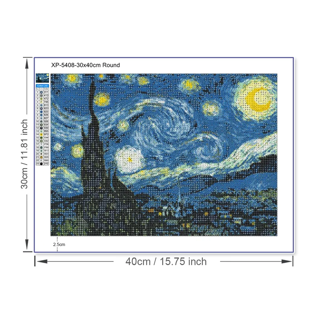Peinture diamant nuit étoilée Van Gogh 20x30 à 40x50 cm