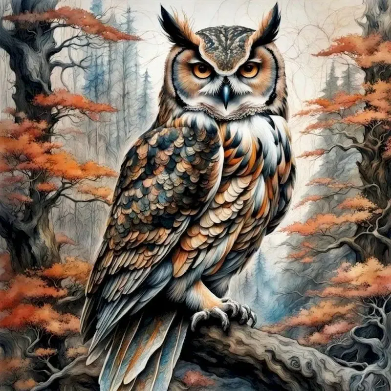 Peinture diamant oiseau hibou 25 à 40 cm