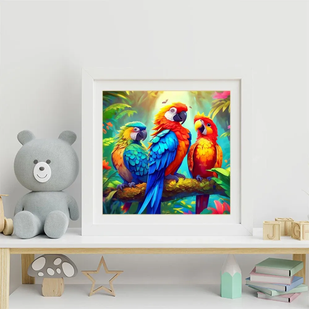 Peinture diamant oiseau perroquet 20 à 50 cm carré ou rond