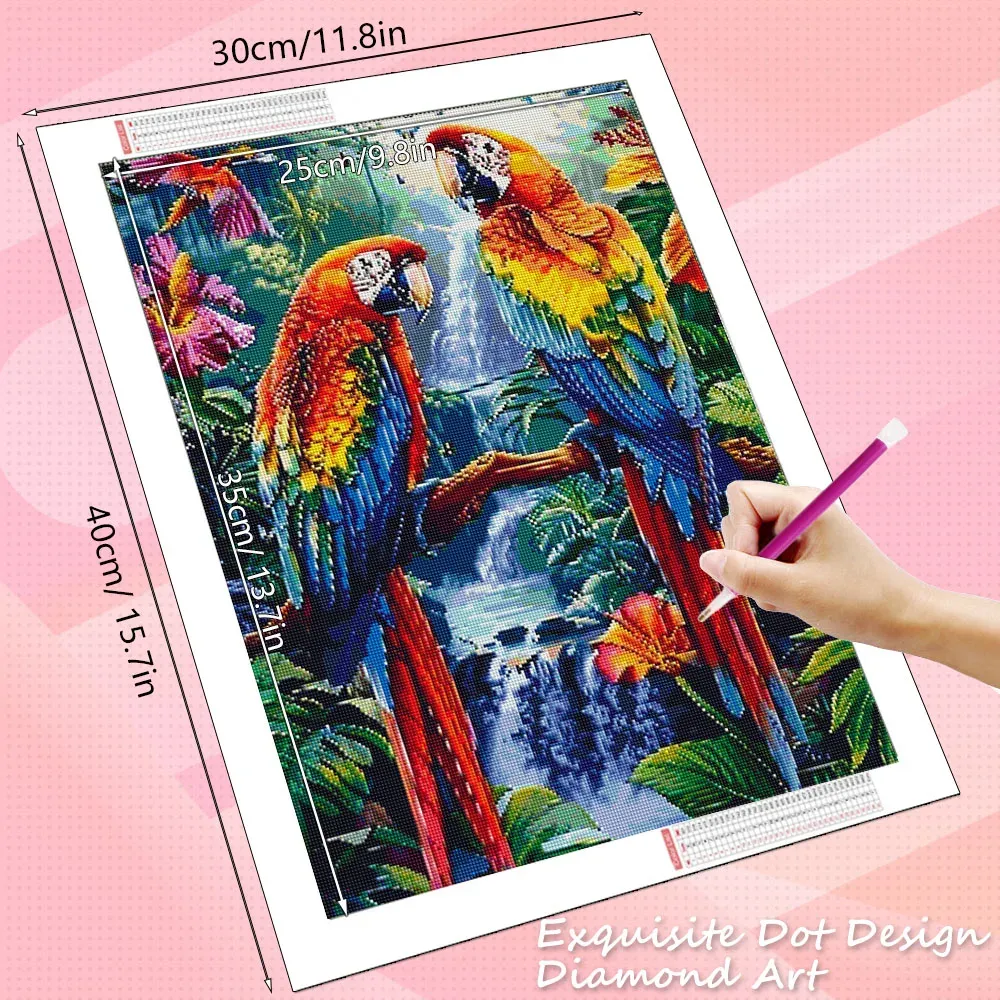 Peinture diamant oiseau perroquet 20 à 70 cm carré ou rond