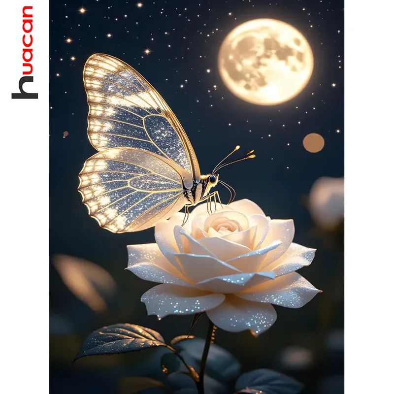 Peinture diamant papillon rose lune 20 à 50 cm