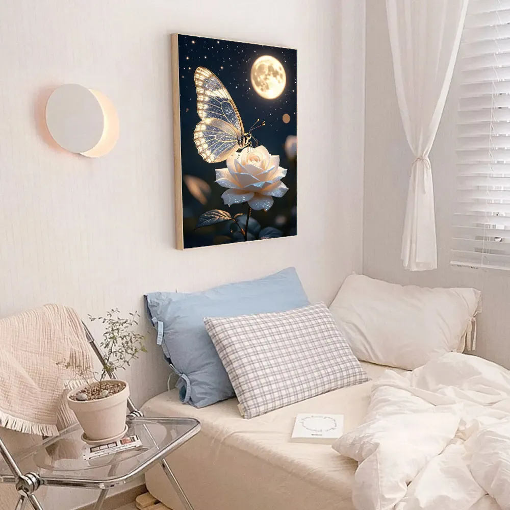 Peinture diamant papillon rose lune 20 à 50 cm