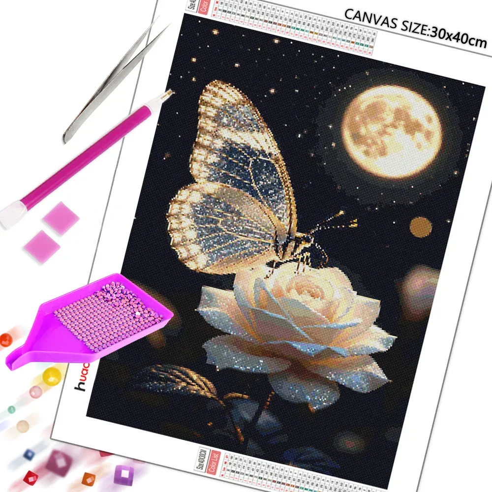 Peinture diamant papillon rose lune 20 à 50 cm