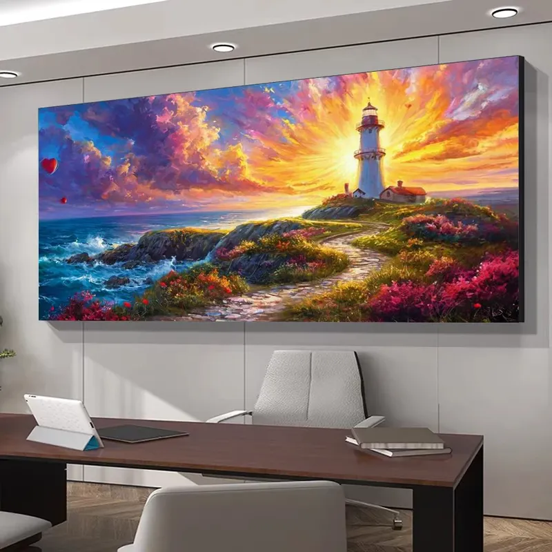 Peinture diamant paysage abstrait coucher de soleil grand format