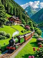 Peinture diamant paysage ferroviaire 20x30 à 50x70 cm – Couleur 1483