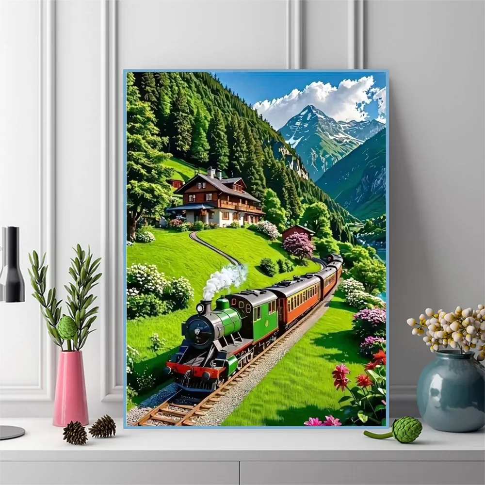 Peinture diamant paysage ferroviaire 20x30 à 50x70 cm